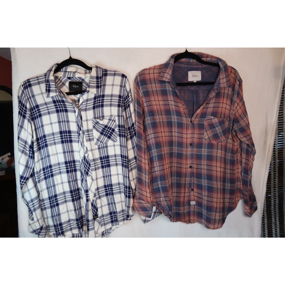 Rails White Sky Mauve Set Of 2 Plaid Flannel Slee… - image 1